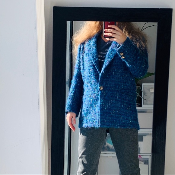 Vintage Teal Gold Metal Buttoned Bouclé Blazer - Picture 9 of 13